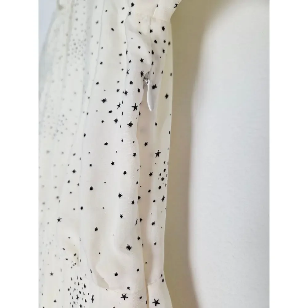 Maje Reto Dress 4 Small FR 36 Ecru Ivory Star Print Asymmetrical Midi NWT - Picture 11 of 16